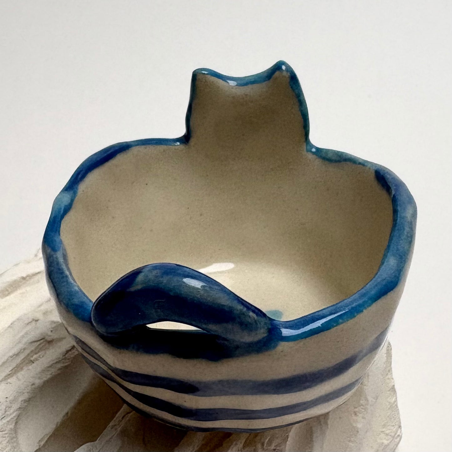 Handmade Mini Striped Ceramic Trinket Dish Bowl