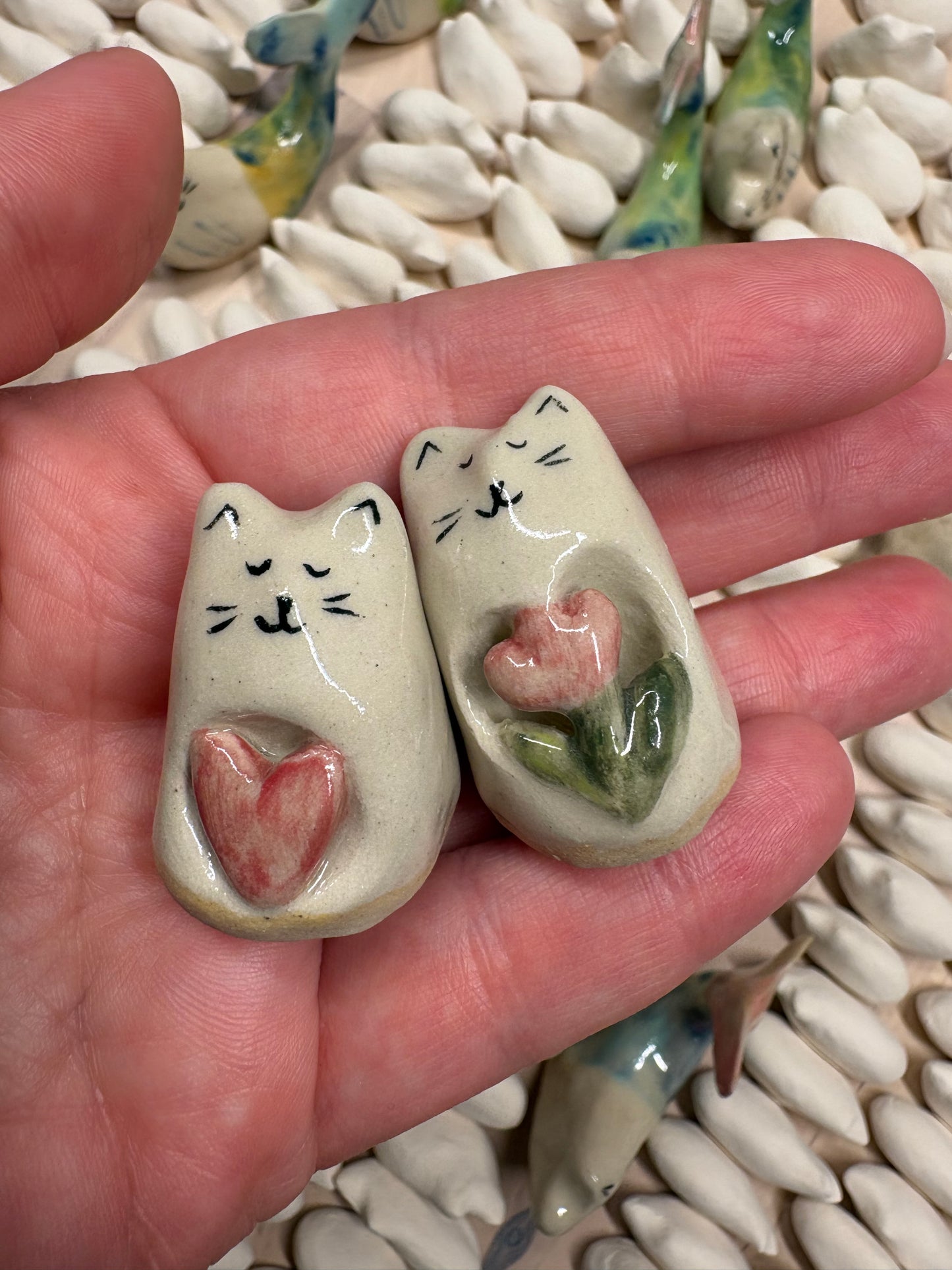 Carved Tiny Handmade Ceramic Cat Figurine