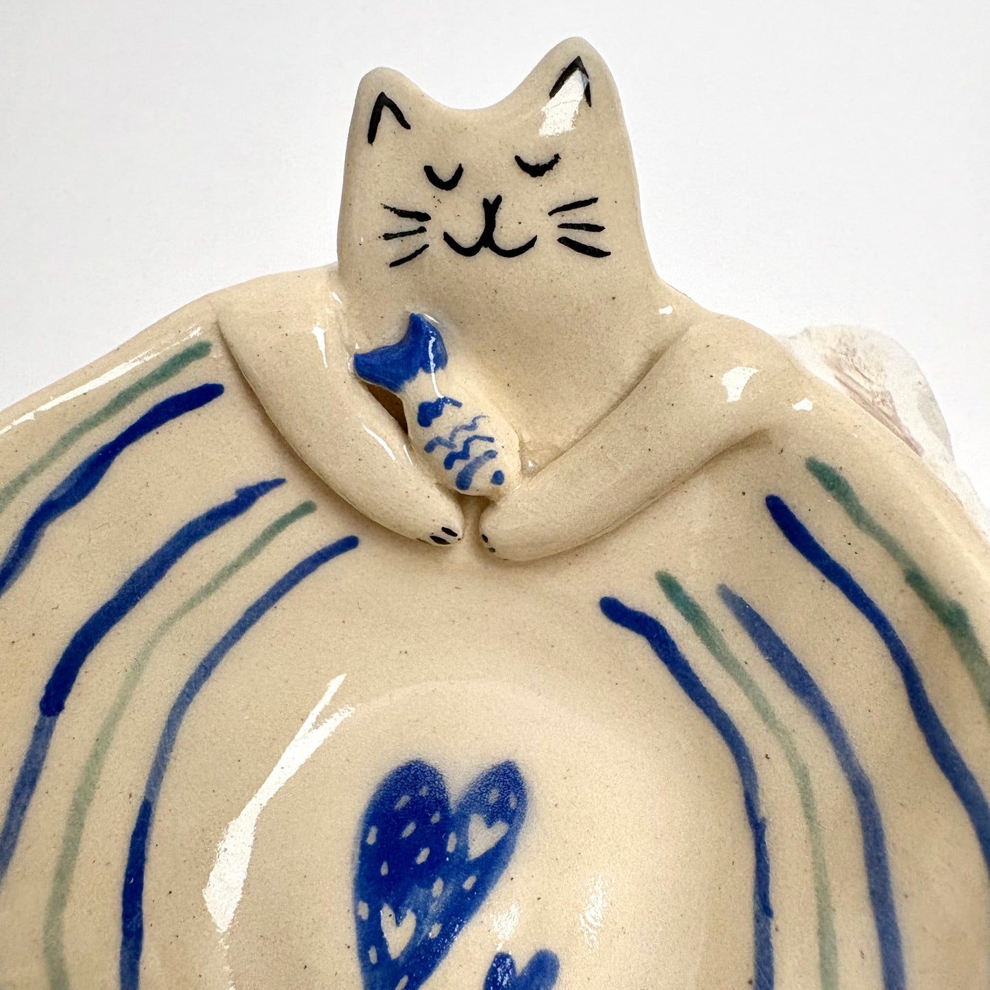 Handmade Ceramic Cat Dish — Cozy Blue Fish Bowl