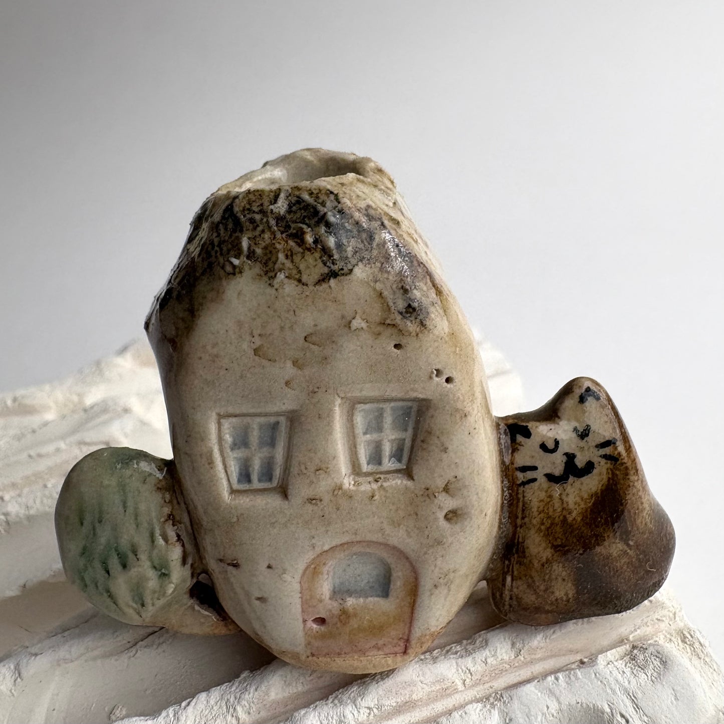 Mini House, Cat and Tree Bud Vase – Handmade Ceramic Miniature Vase