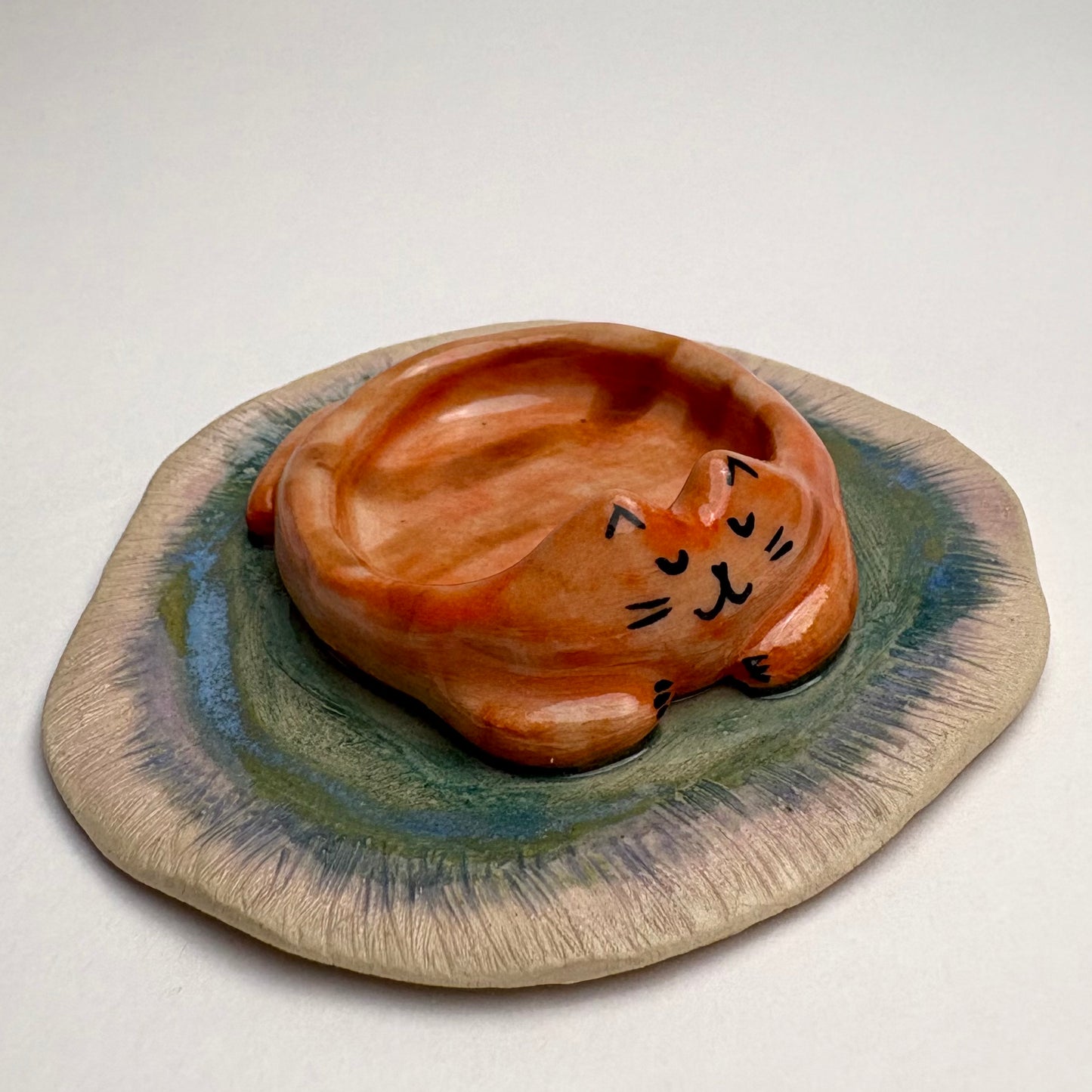 Cat on a Rug/ Handmade Ceramic Cat Trinket Dish