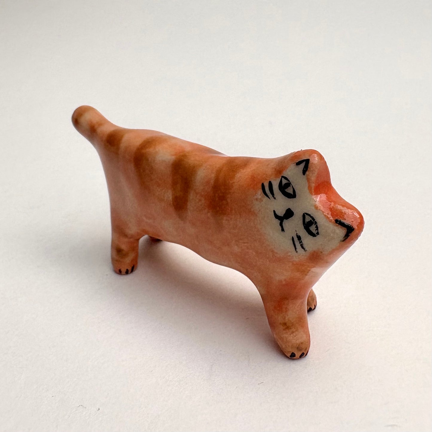 Handmade Ceramic Orange Tabby Cat Figurine – Miniature Cat Sculpture