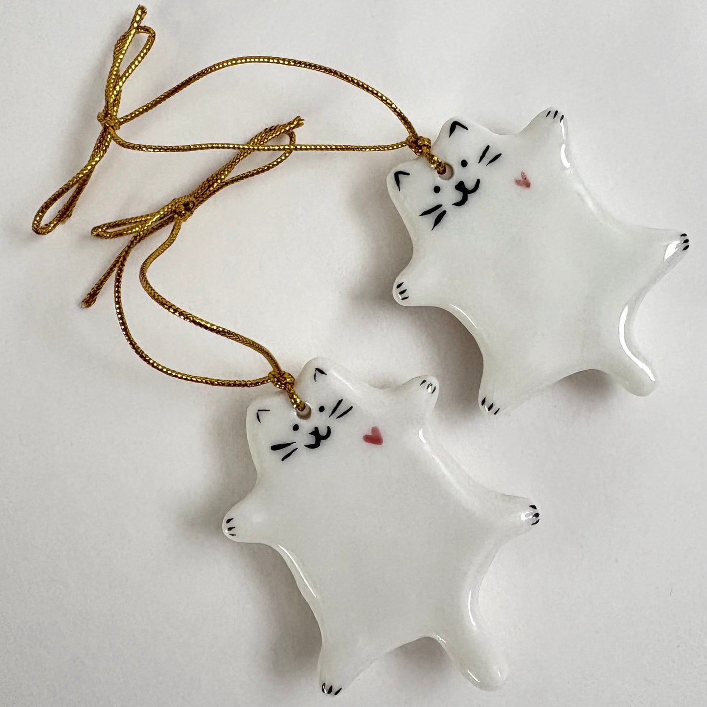 Porcelain Cat Ornament with Heart – Handmade Ceramic Kitty