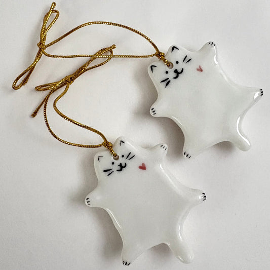 Porcelain Cat Ornament with Heart – Handmade Ceramic Kitty