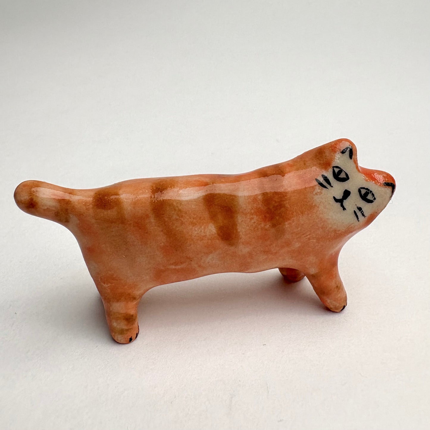 Handmade Ceramic Orange Tabby Cat Figurine – Miniature Cat Sculpture