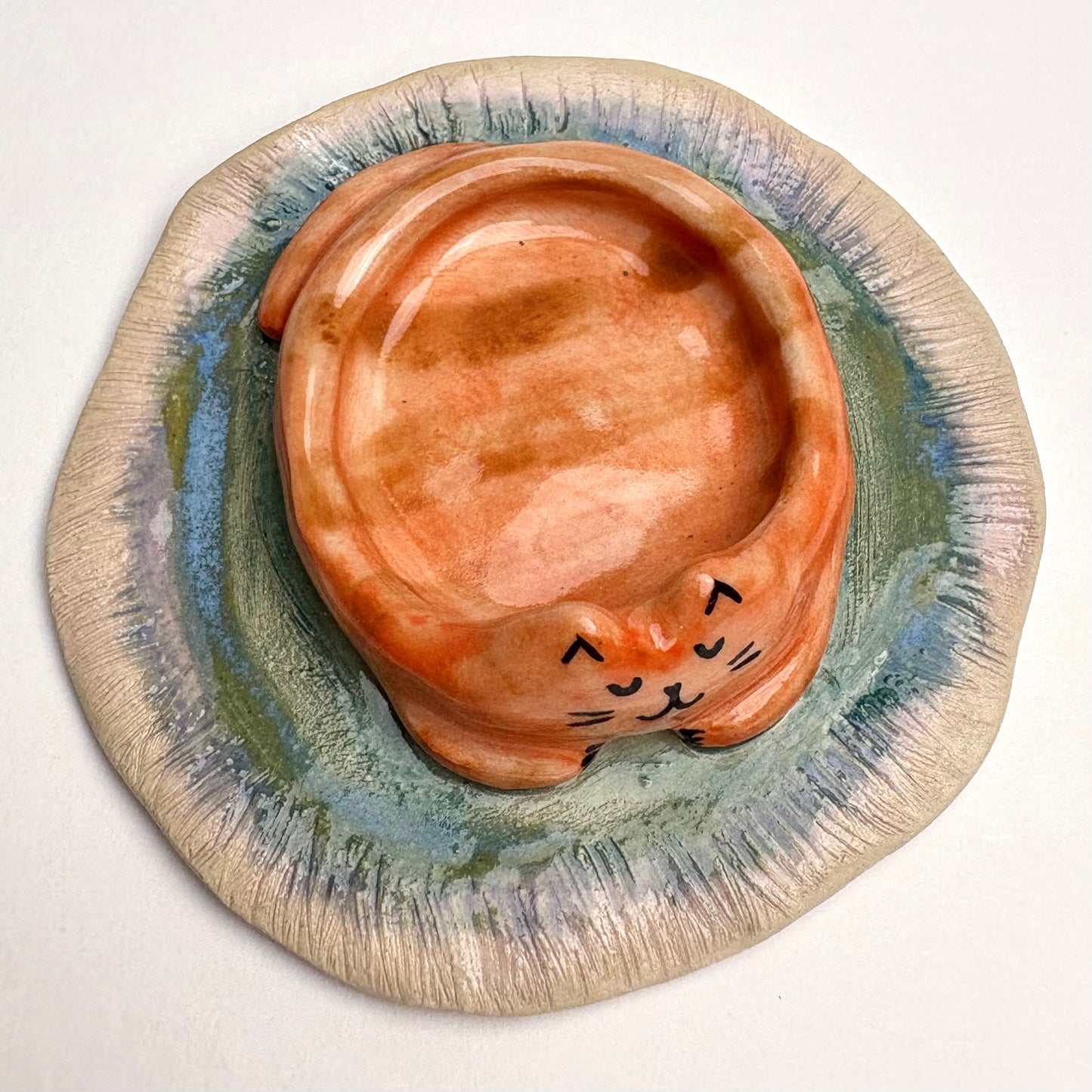 Cat on a Rug/ Handmade Ceramic Cat Trinket Dish