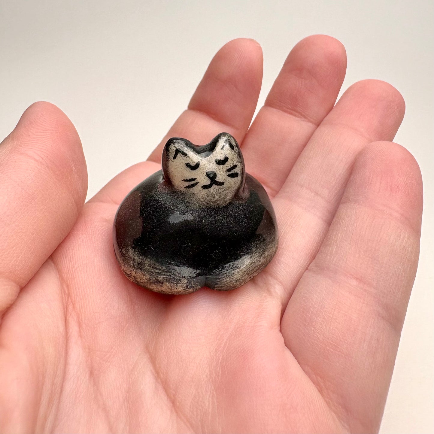 Handmade Mini Black Tuxedo Cat Sculpture • Ceramic Cat Figurine • Tiny Desk Buddy • Collectible Pottery Cat • Gift for Cat Lovers
