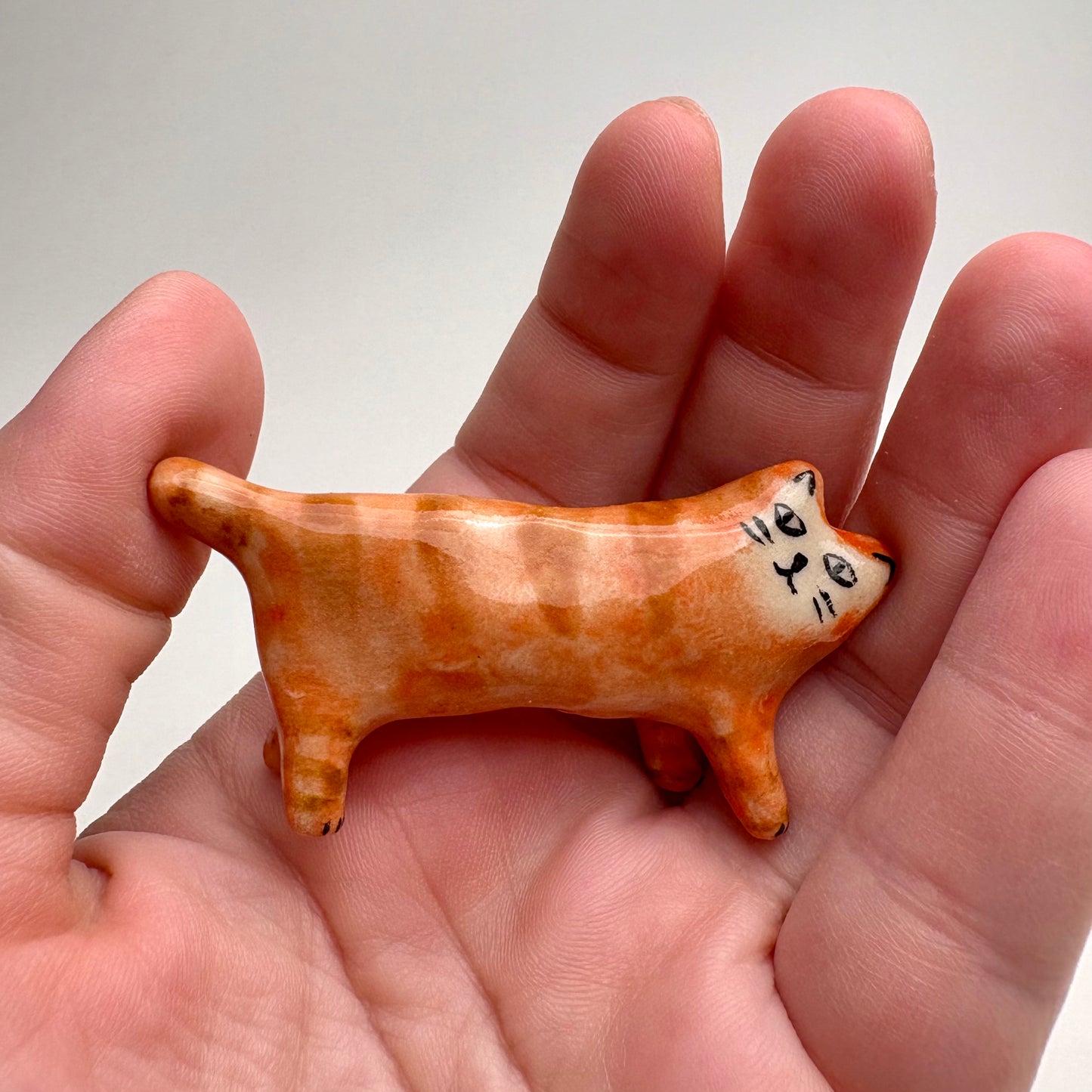 Handmade Ceramic Orange Tabby Cat Figurine – Miniature Cat Sculpture
