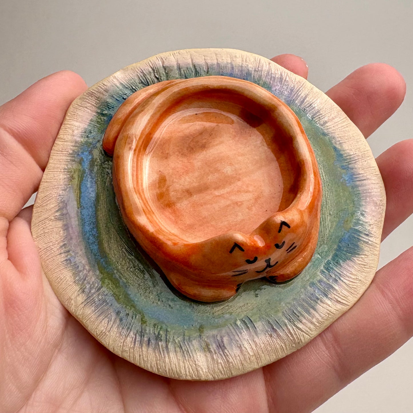 Cat on a Rug/ Handmade Ceramic Cat Trinket Dish