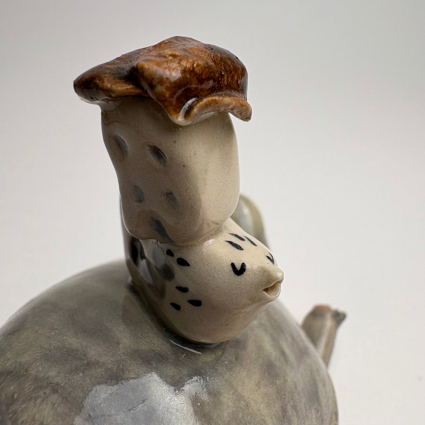 Whimsical Ceramic Cat Art Box with Bird & Four-Legged Fish — Hand-Sculpted Collector Piece