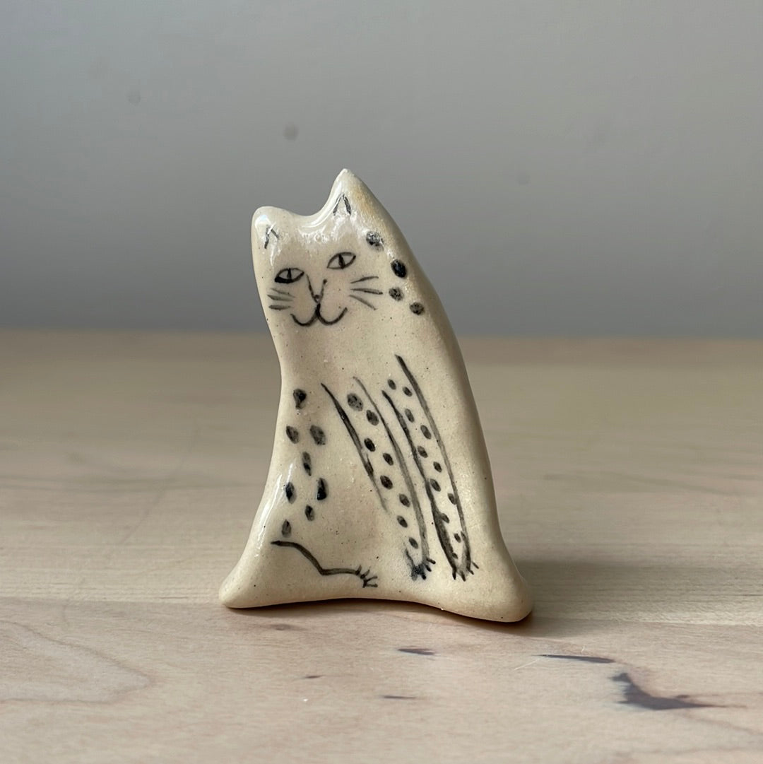 Black and white standing kitty: Handmade ceramic cat figurine