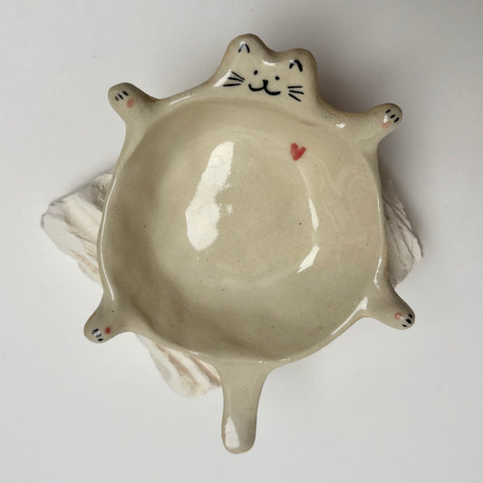 Handmade Ceramic Cat Dish — Mini Snack Dish, Sauce Bowl or Trinket Dish