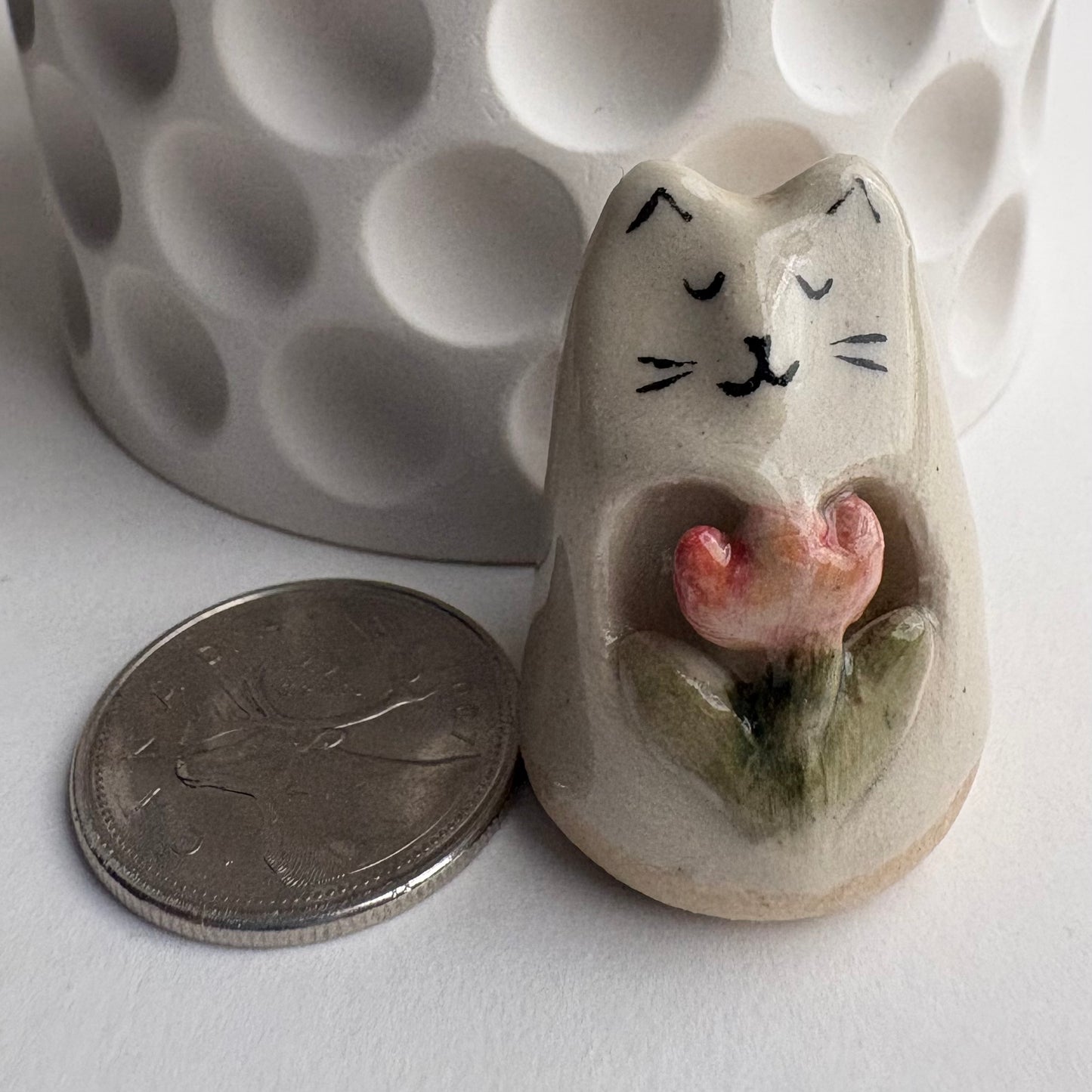 Carved Tiny Handmade Ceramic Cat Figurine