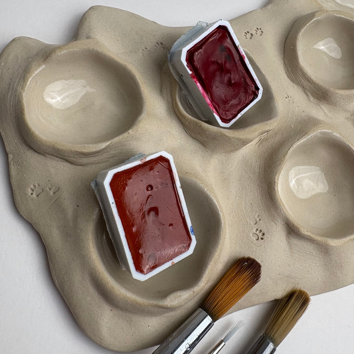 Cat-Shaped Handmade Ceramic Palette for Watercolor & Gouache