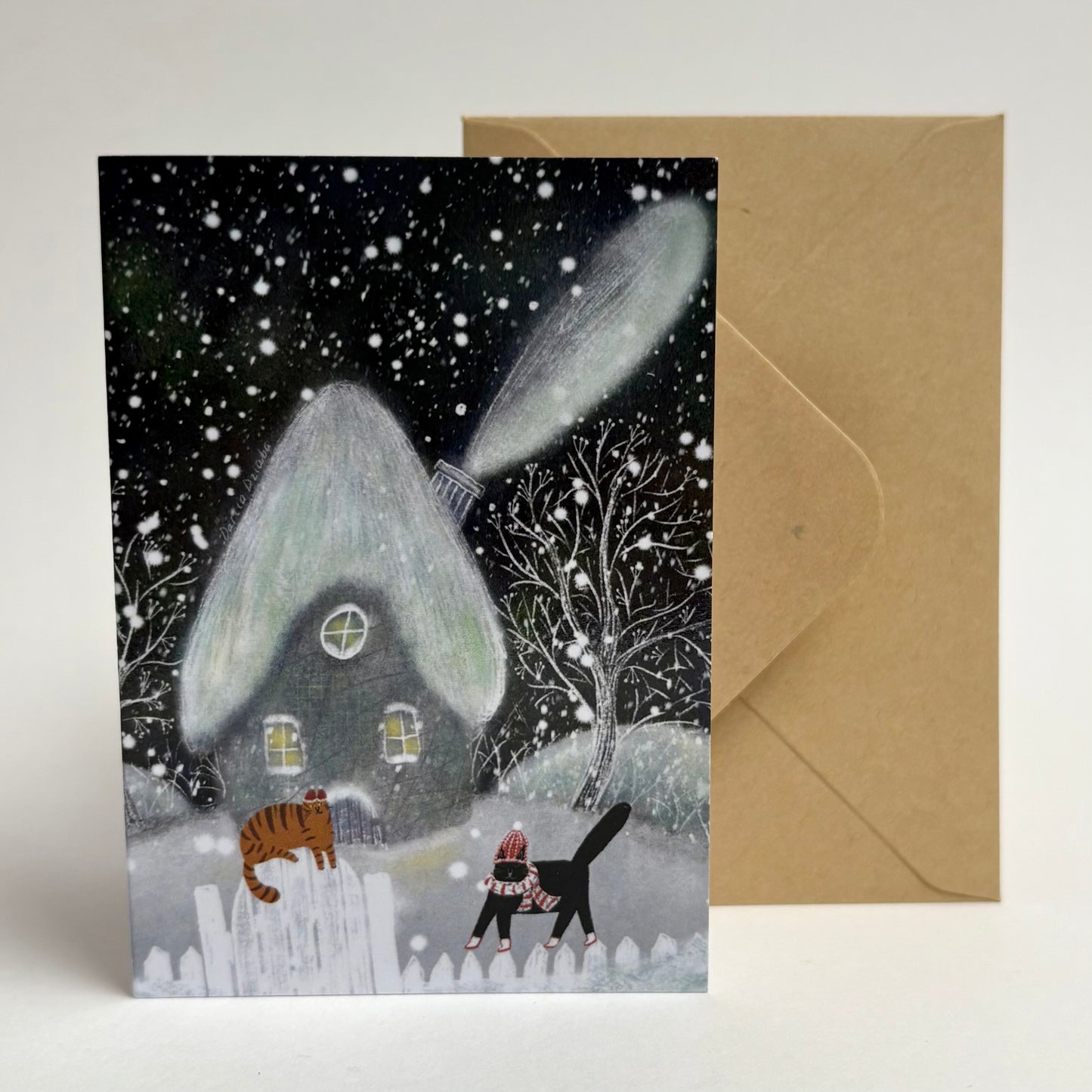 Mini card: Cats on the Fence in Winter