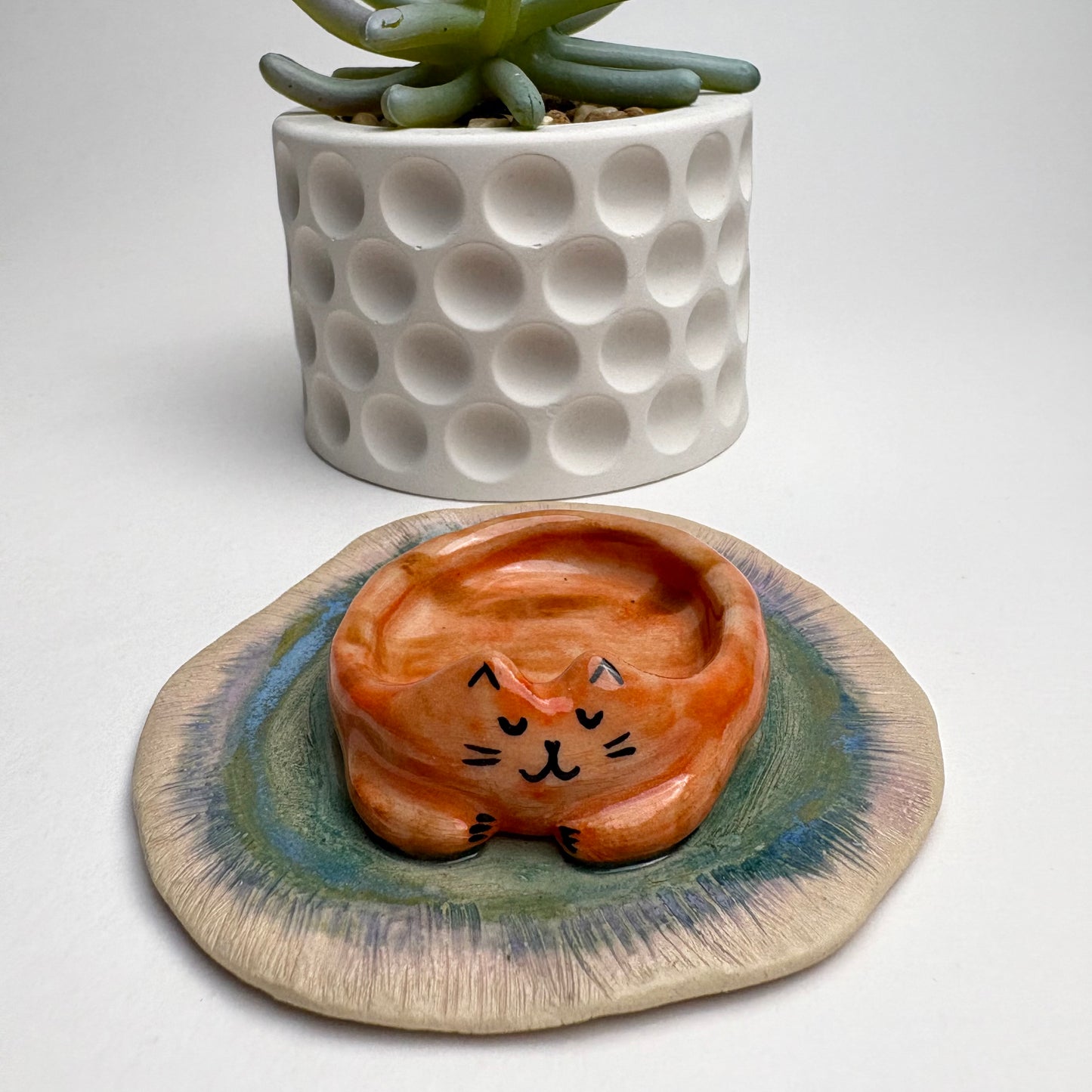 Cat on a Rug/ Handmade Ceramic Cat Trinket Dish