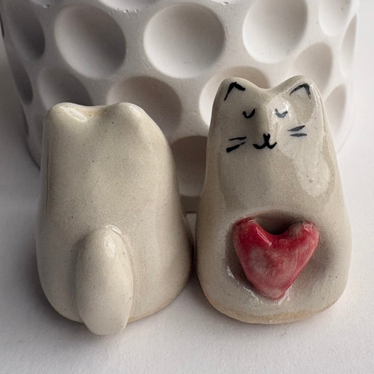 Carved Tiny Handmade Ceramic Cat Figurine