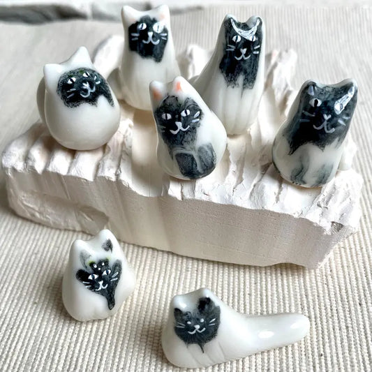 Tiny Porcelain Cat – Hand-Sculpted Mini Kitty Figurine (Selected at Random)