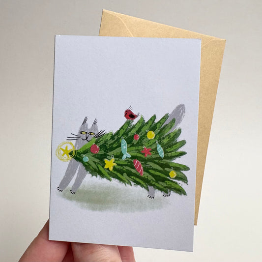 Mini card: Cat in Christmas Tree