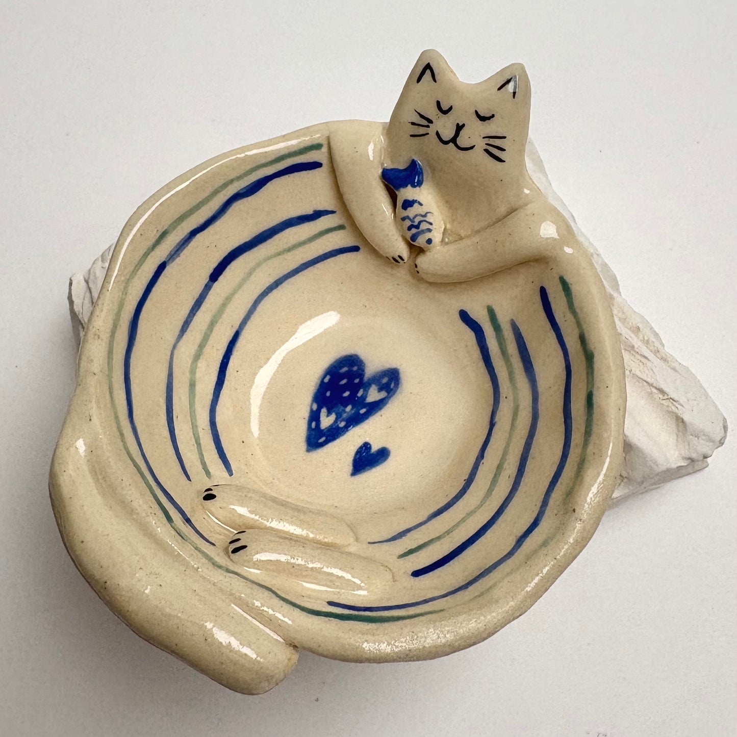 Handmade Ceramic Cat Dish — Cozy Blue Fish Bowl