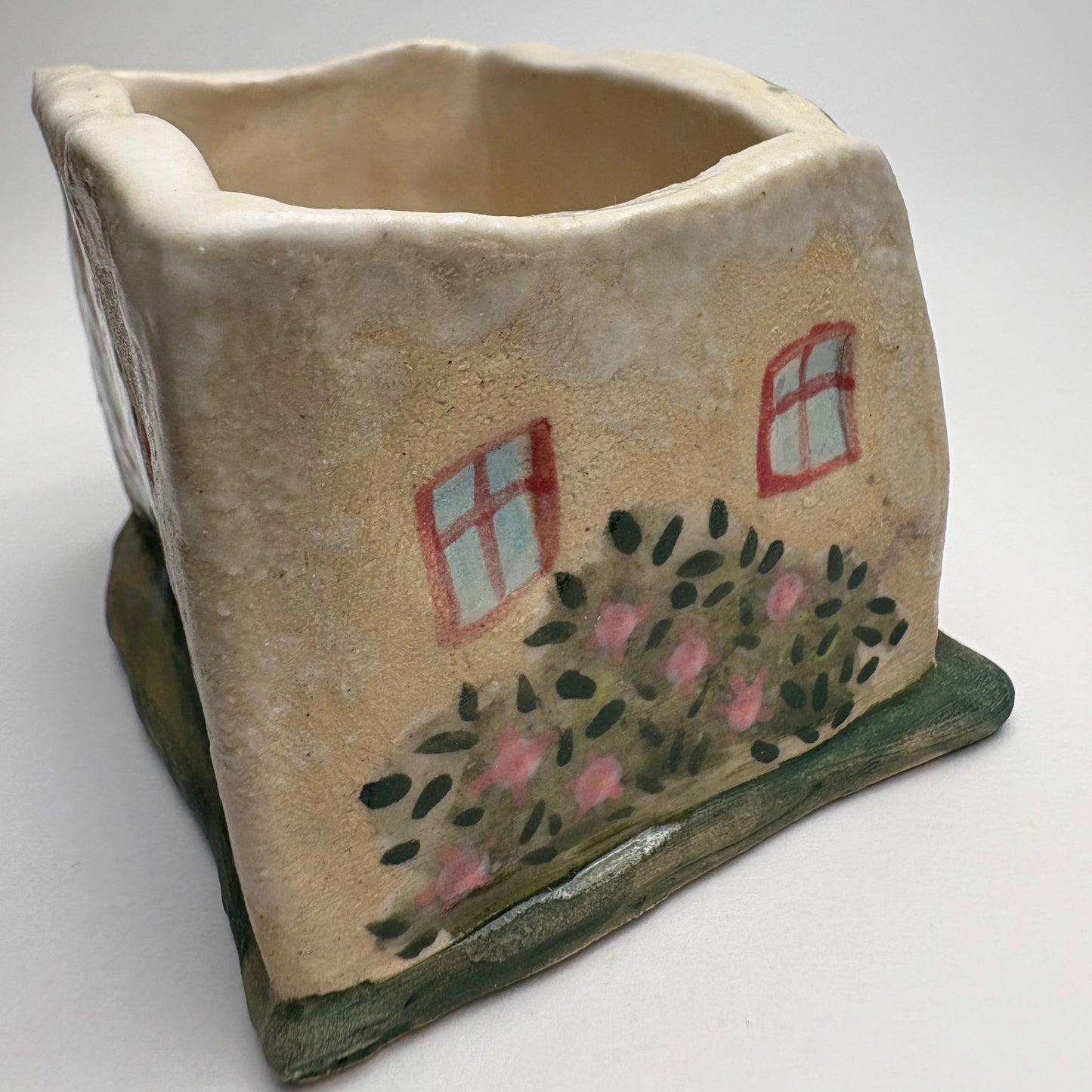 Whimsical Ceramic House Art Box with Cat, Sun, Birds & Four-Legged Fish — Hand-Sculpted Collector Piece