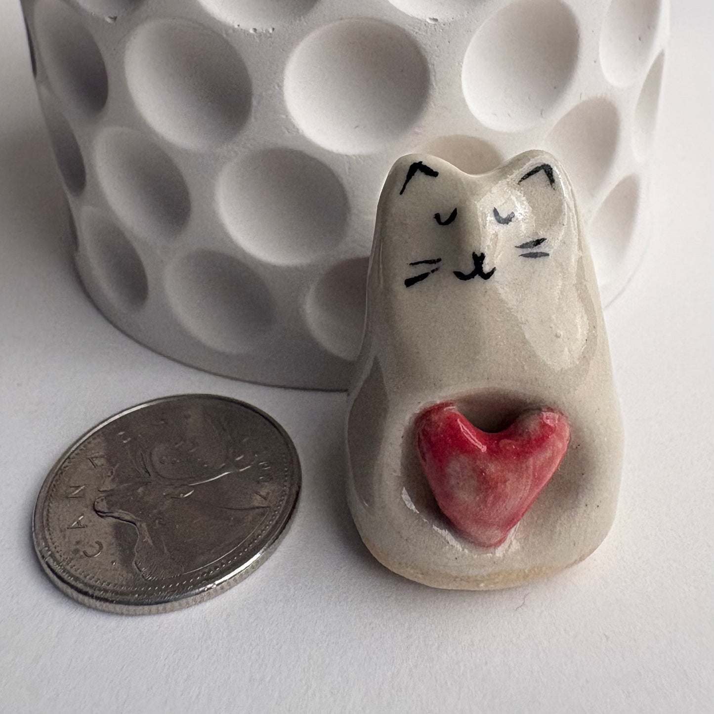 Carved Tiny Handmade Ceramic Cat Figurine
