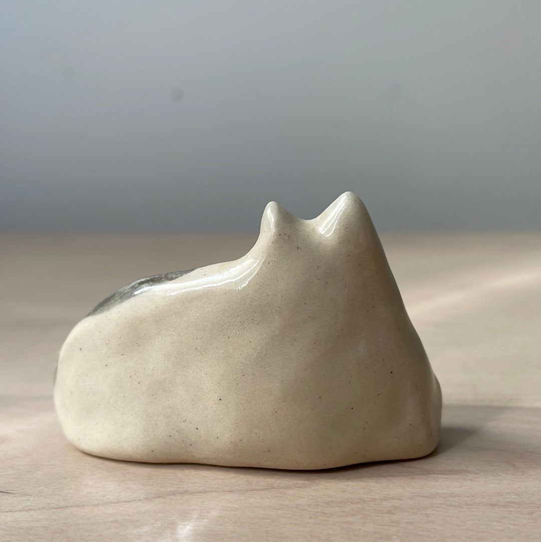 Black and white sitting kitty: Handmade ceramic cat figurine