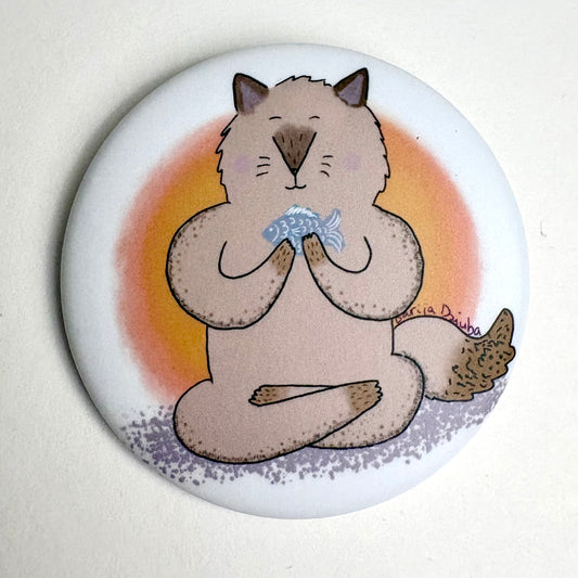 Meditating Cat Button Pin – Made in Canada
