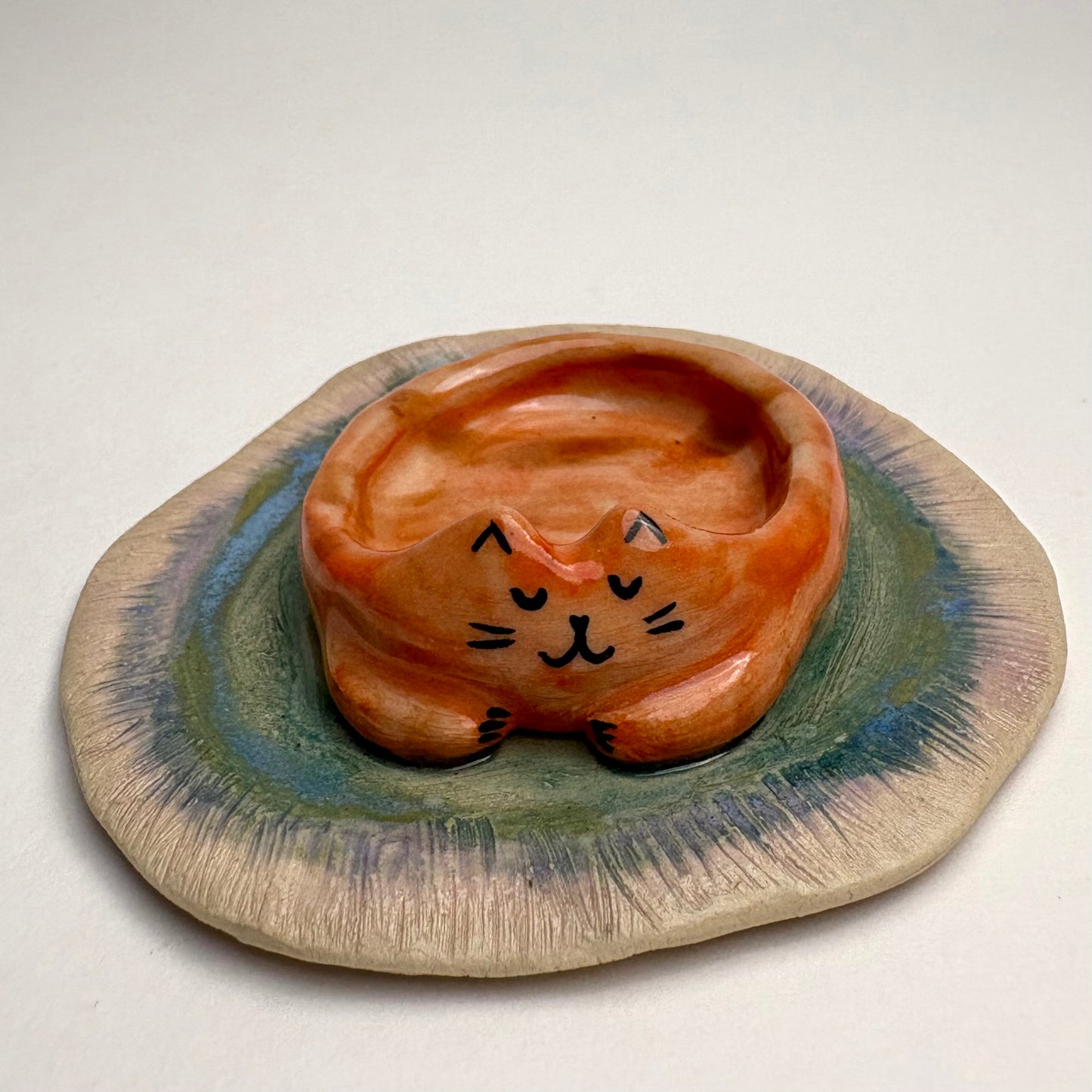 Cat on a Rug/ Handmade Ceramic Cat Trinket Dish