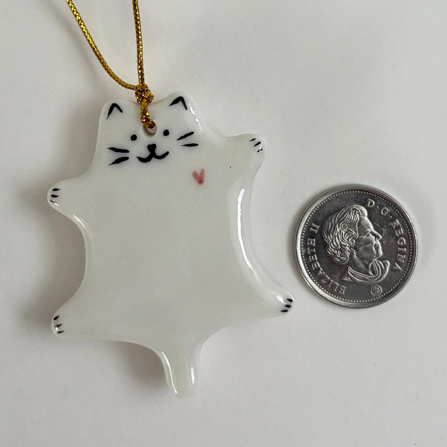 Porcelain Cat Ornament with Heart – Handmade Ceramic Kitty