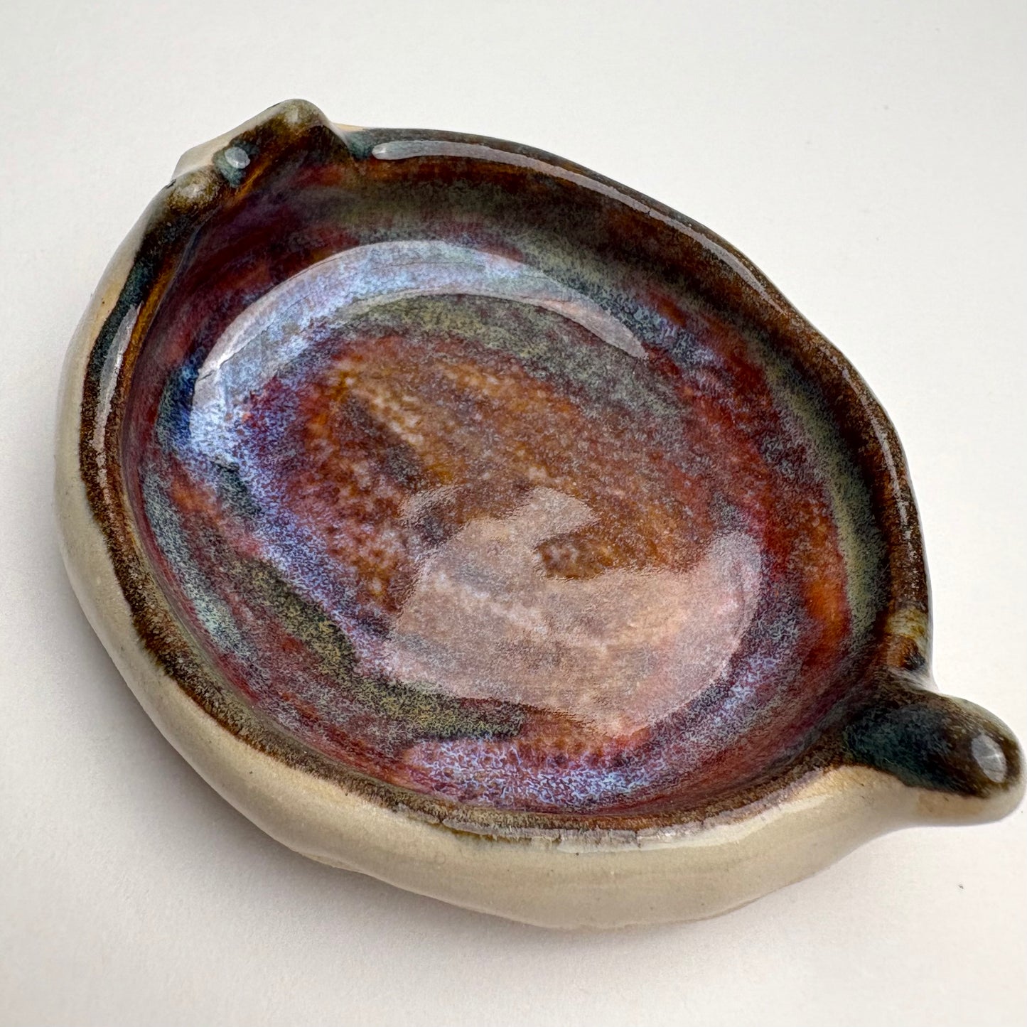Handmade Ceramic Cat Dish — Mini Trinket Bowl with Galaxy Glaze
