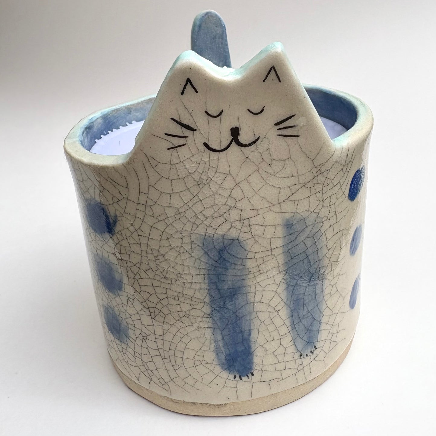 Crackled Handpoured Cat-Shaped Soy Candle/ Reusable Cat Themed Candle Holder/ Lavender and Vanilla Candles/ Christmas Gift for Cat Lovers