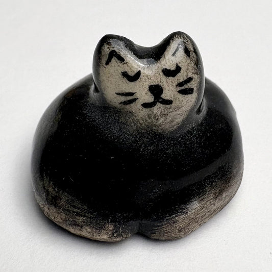 Handmade Mini Black Tuxedo Cat Sculpture • Ceramic Cat Figurine • Tiny Desk Buddy • Collectible Pottery Cat • Gift for Cat Lovers