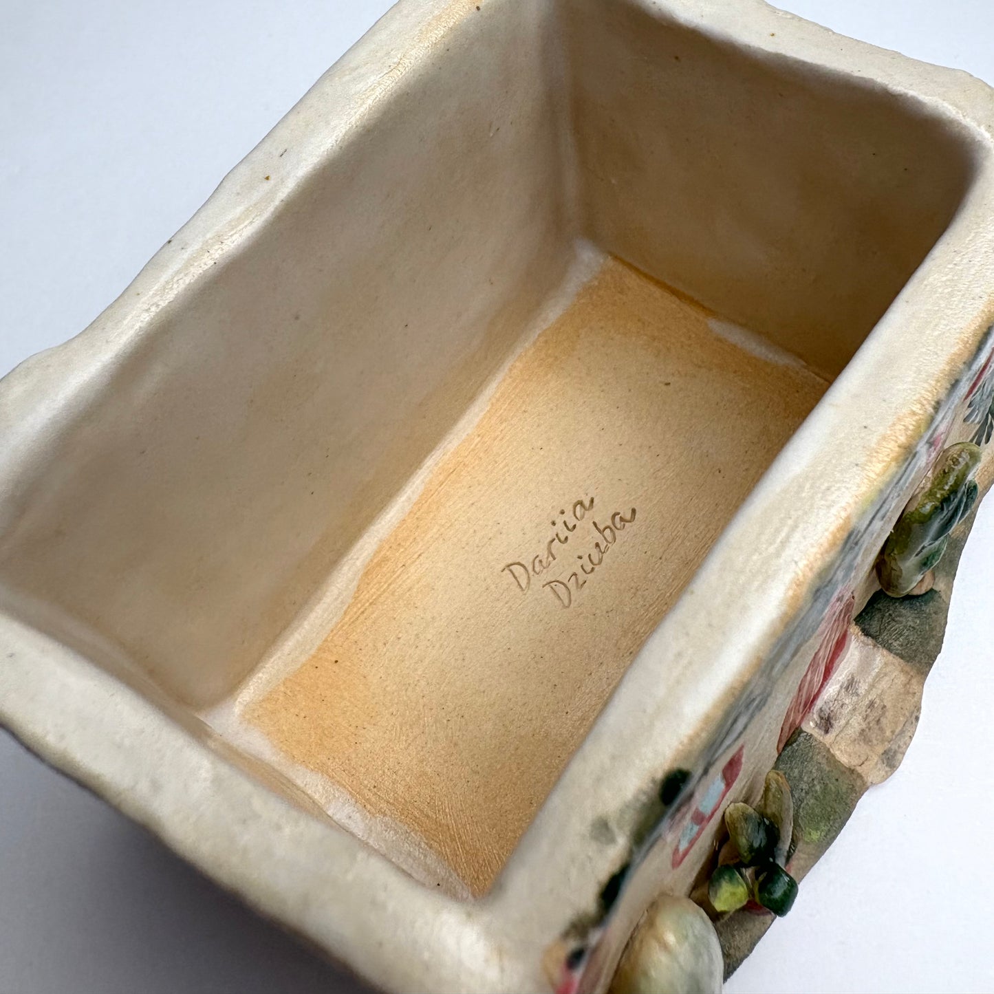 Whimsical Ceramic House Art Box with Cat, Sun, Birds & Four-Legged Fish — Hand-Sculpted Collector Piece