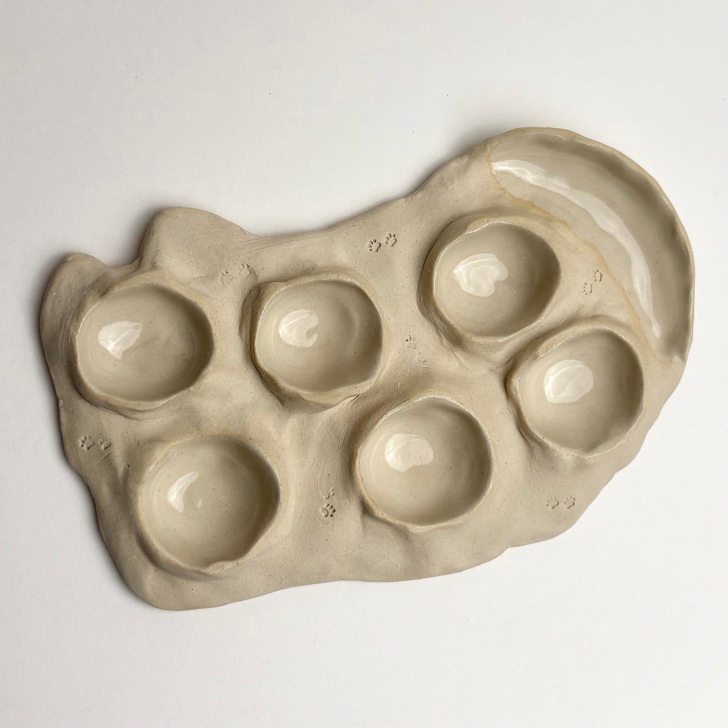 Cat-Shaped Handmade Ceramic Palette for Watercolor & Gouache