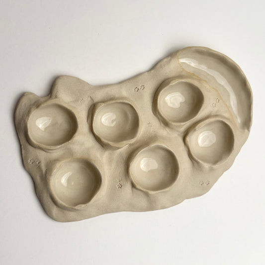 Cat-Shaped Handmade Ceramic Palette for Watercolor & Gouache