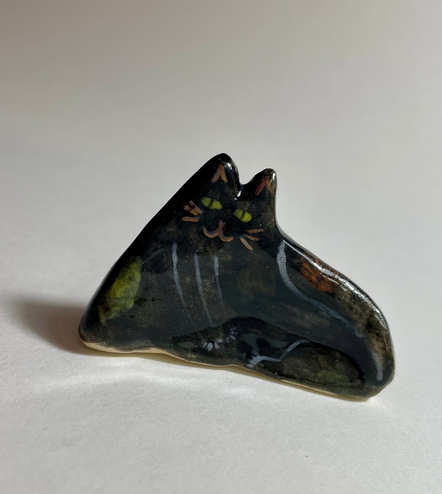 Sitting/Standing black cat: Handmade ceramic cat figurine