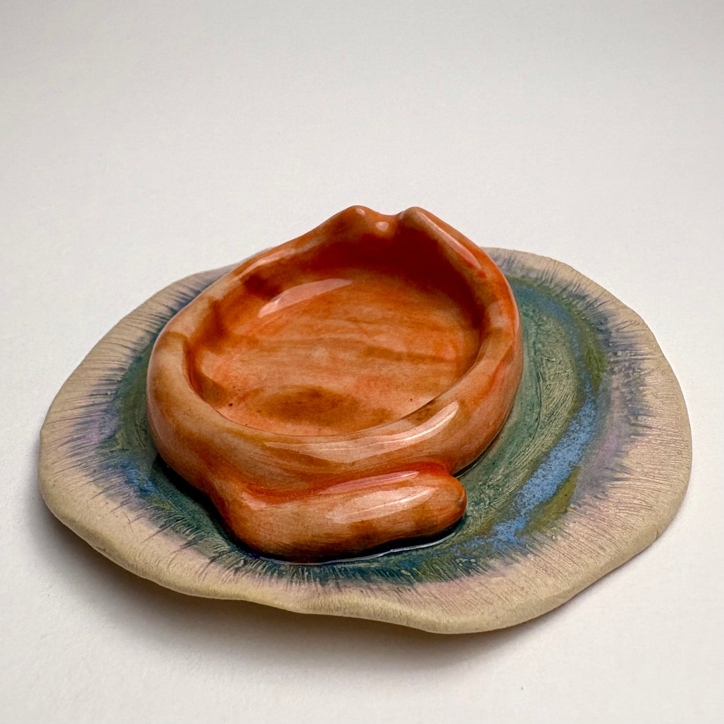 Cat on a Rug/ Handmade Ceramic Cat Trinket Dish