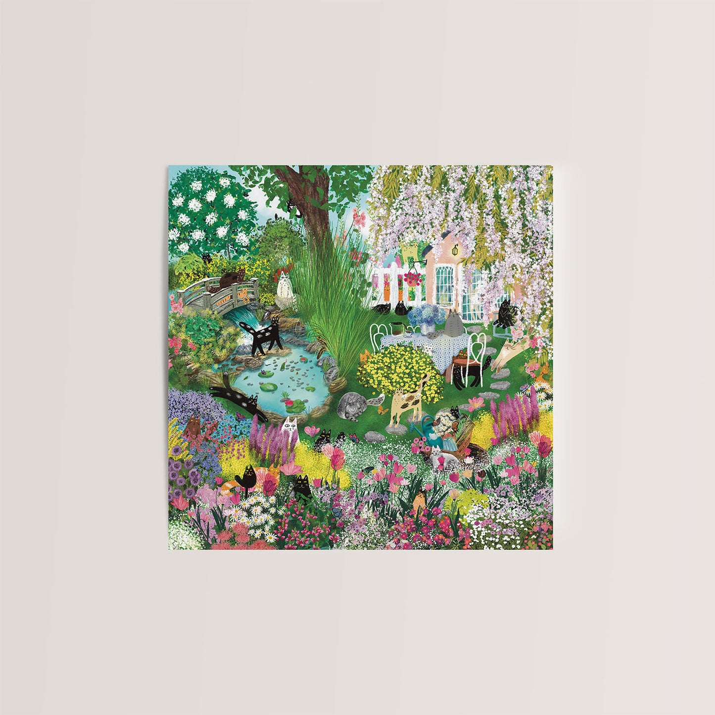 Carte de vœux Whiskerful Garden Delight 5x5 – Fleurie de chats, de fleurs et de charme purrfect