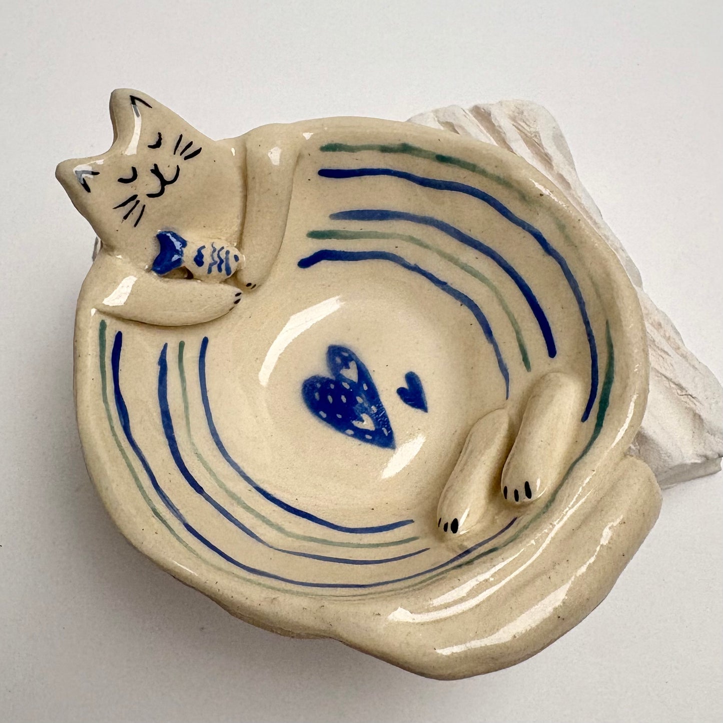 Handmade Ceramic Cat Dish — Cozy Blue Fish Bowl