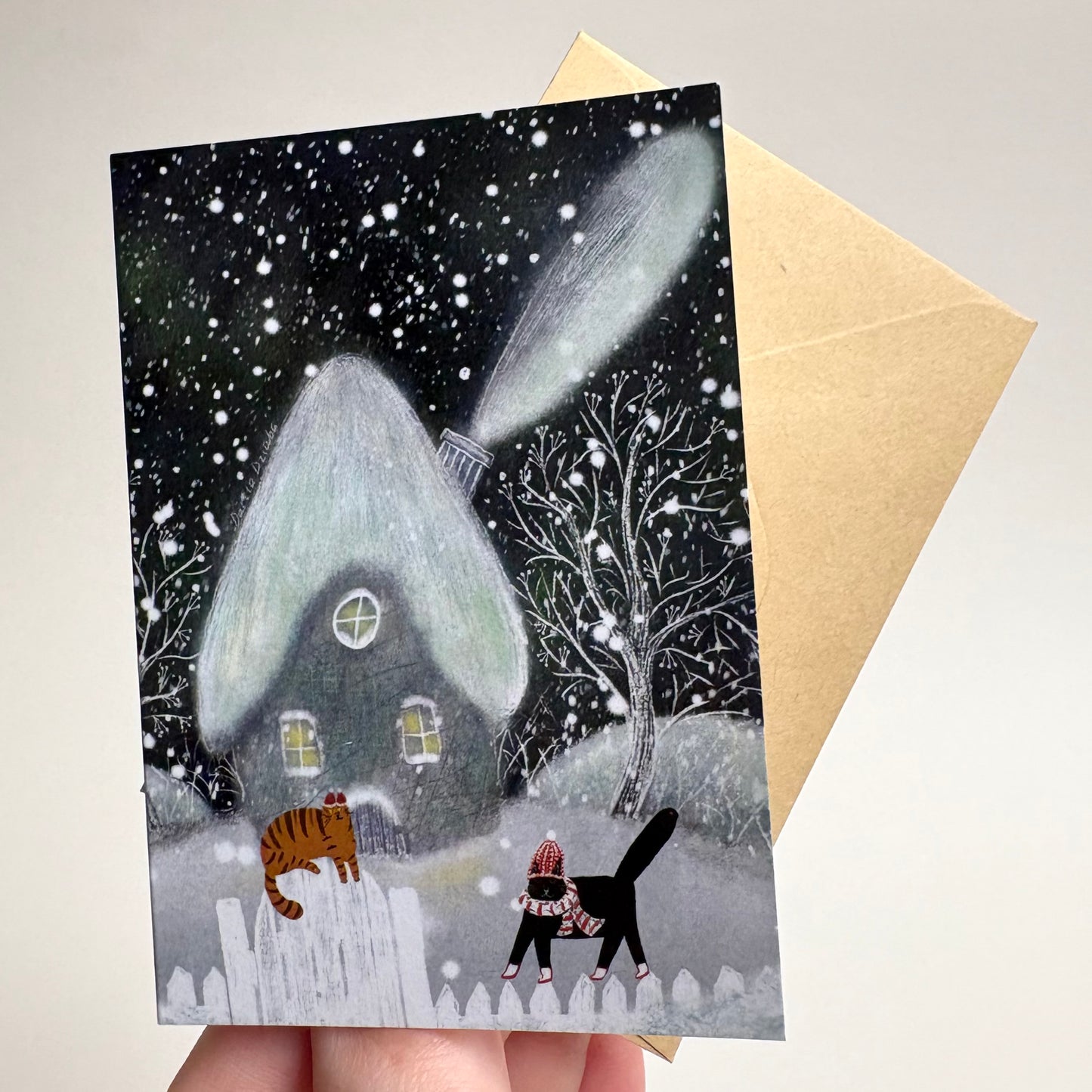 Mini card: Cats on the Fence in Winter