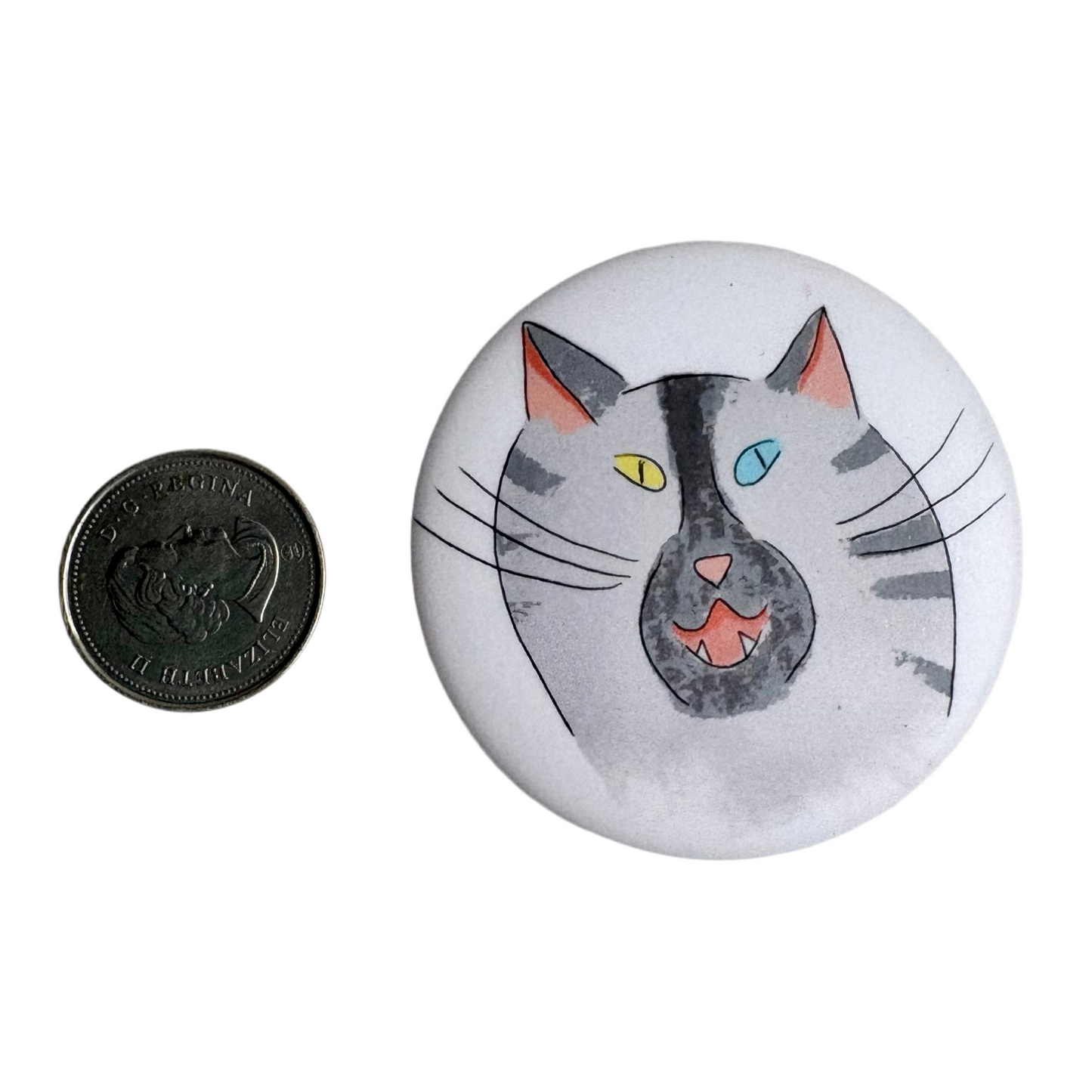 Blue-Yellow Eyed Cat Button Pin – Made in Canada