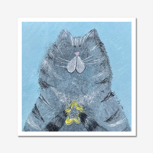 Cat Holding Star Unframed Art Print