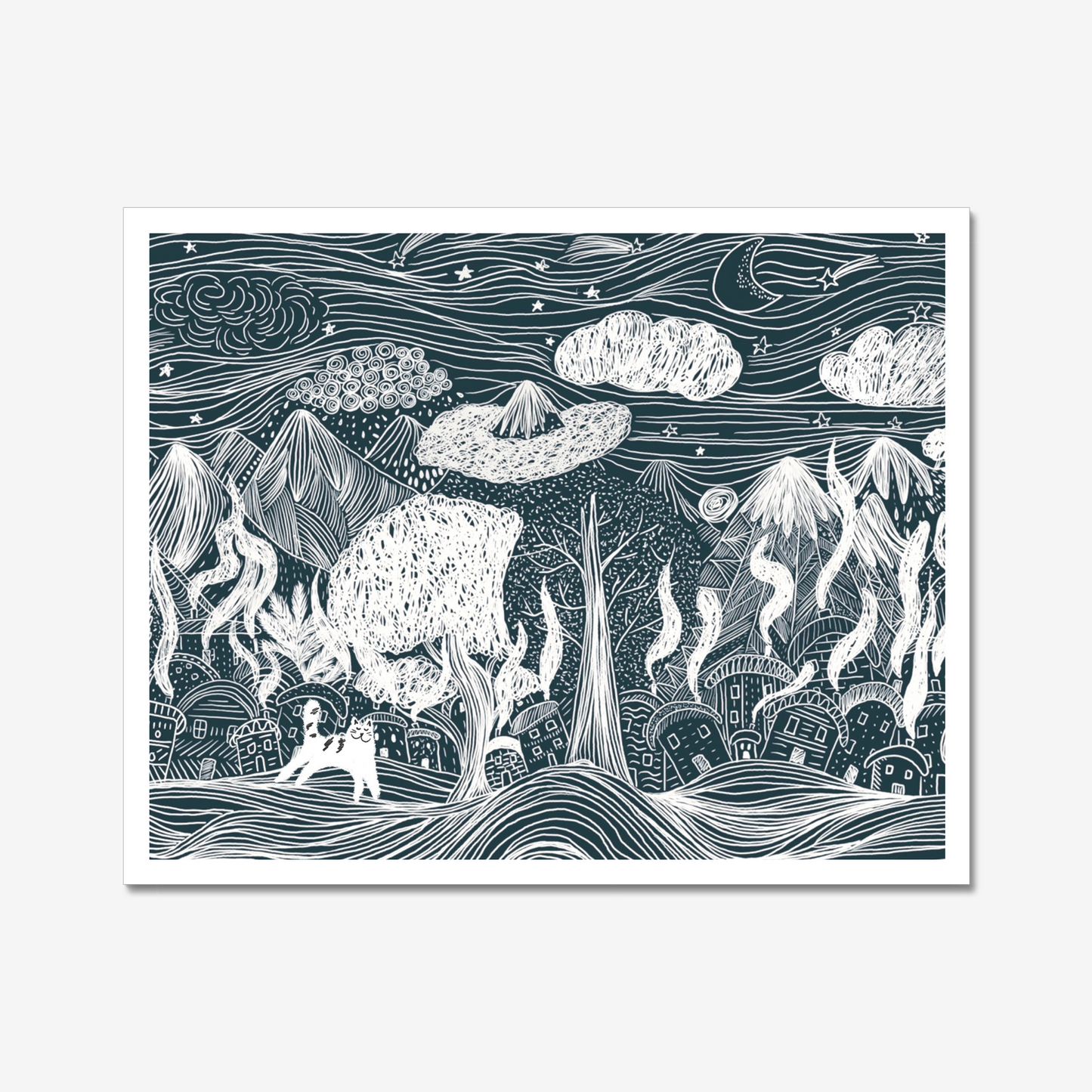 Cat in a Magical Forest Unframed Art Print