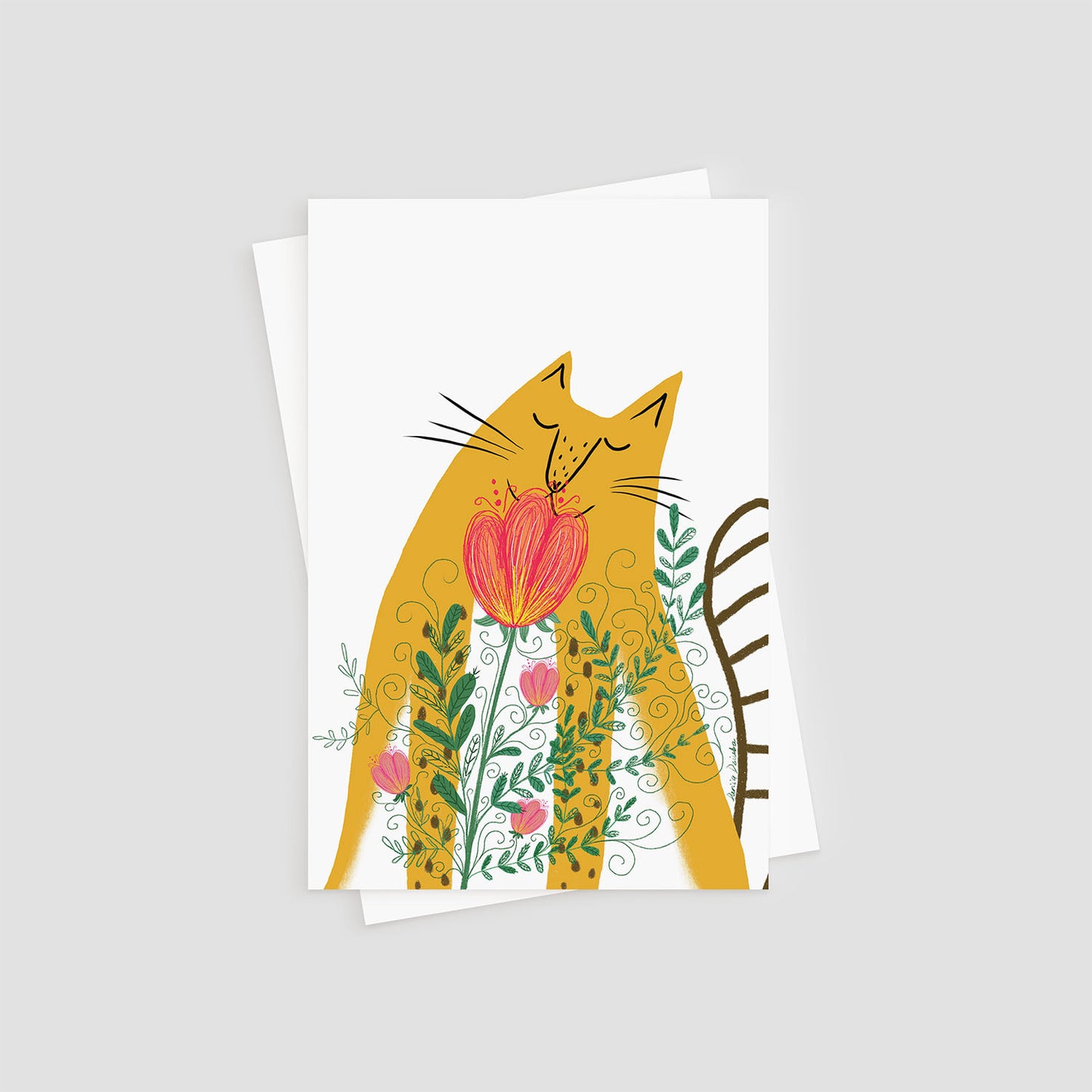 Sunny Daydreams! Cheerful 4"x6" (10x15 cm) Floral Cat Greeting Card - Perfect for Any Occasion