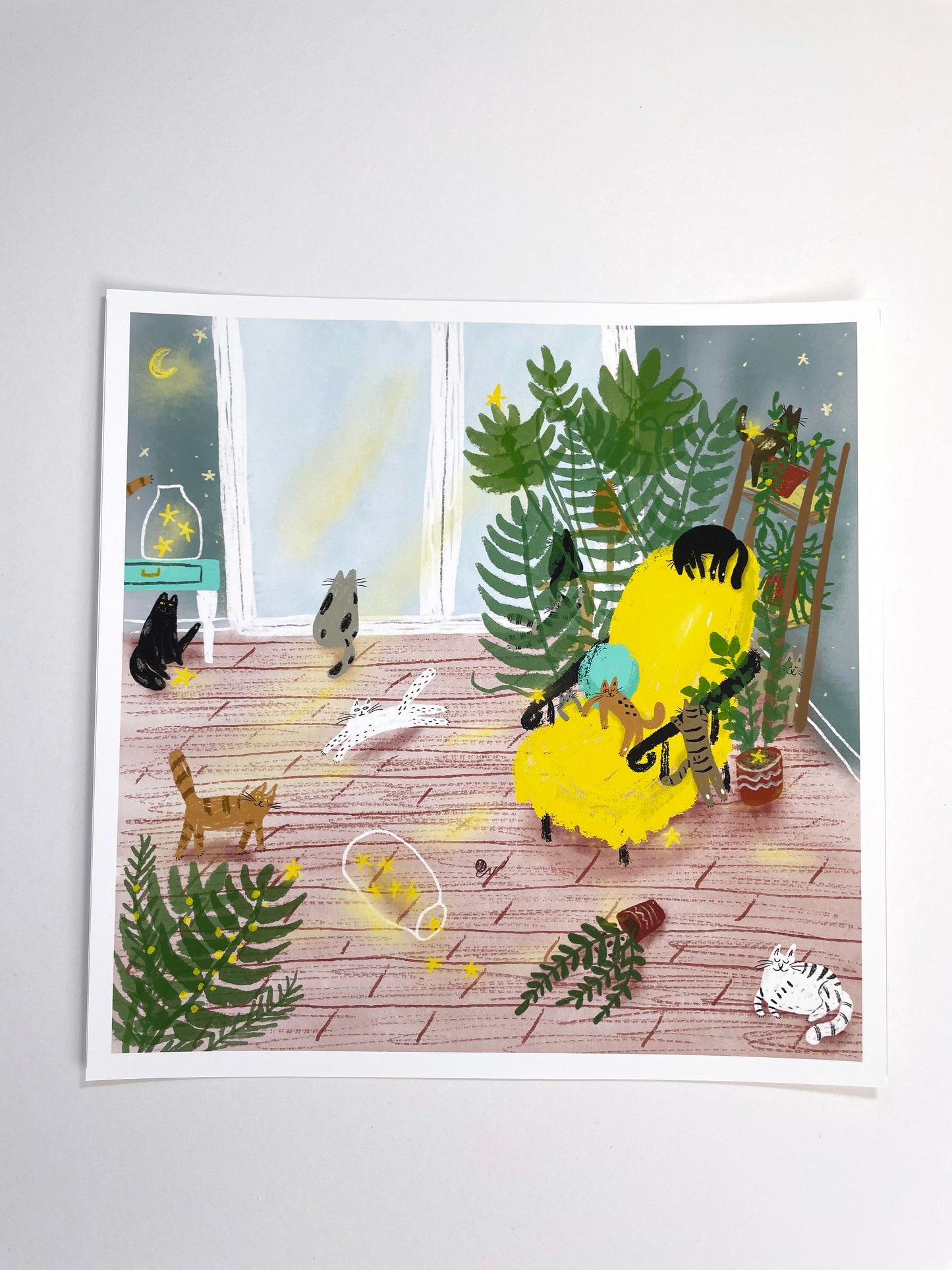 Print: Cats in a Starry Room - Wall Art, Wall Hangings