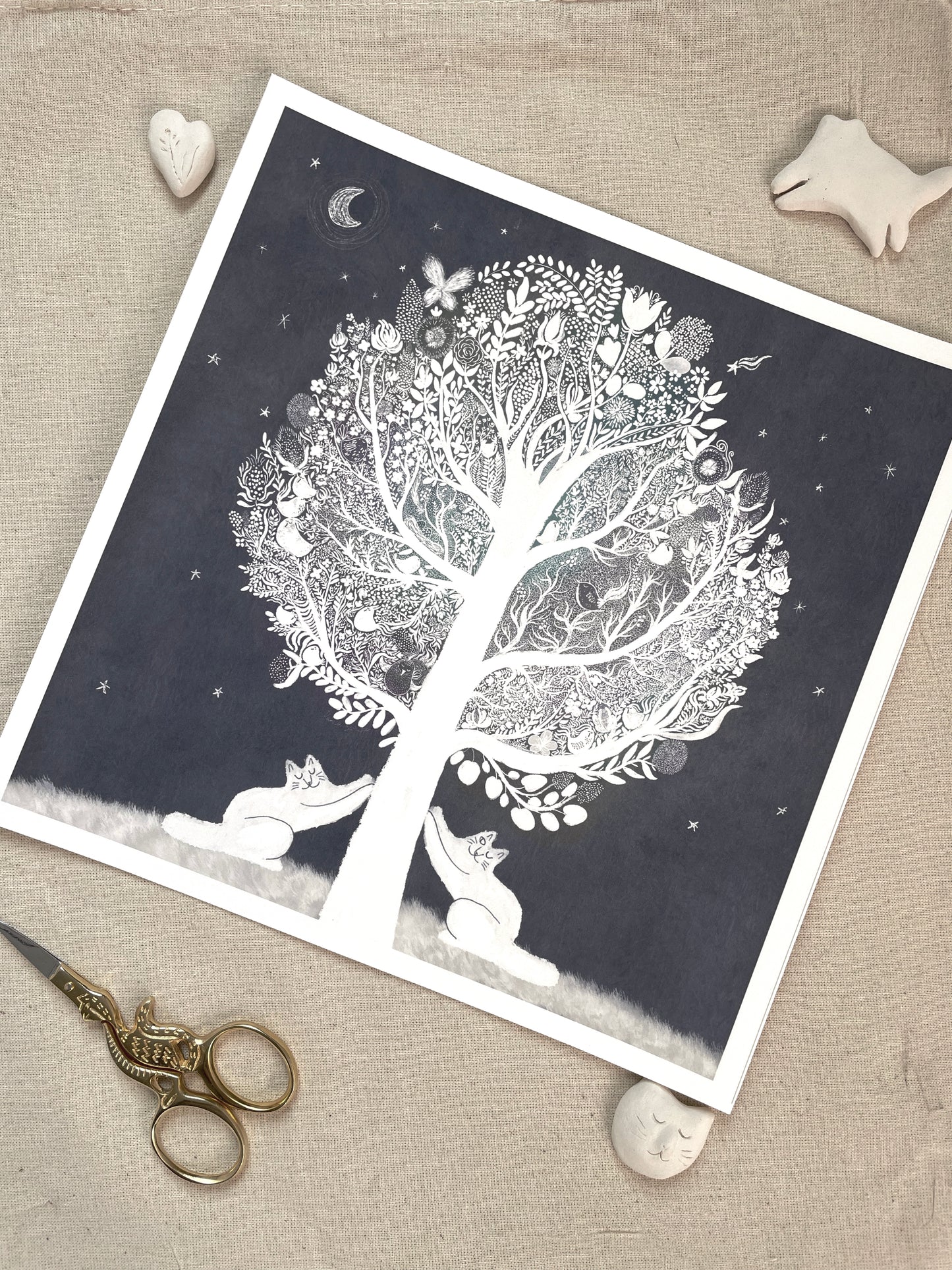 Print: Cats & Tree - Wall Art, Wall Hangings