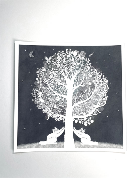 Print: Cats & Tree - Wall Art, Wall Hangings