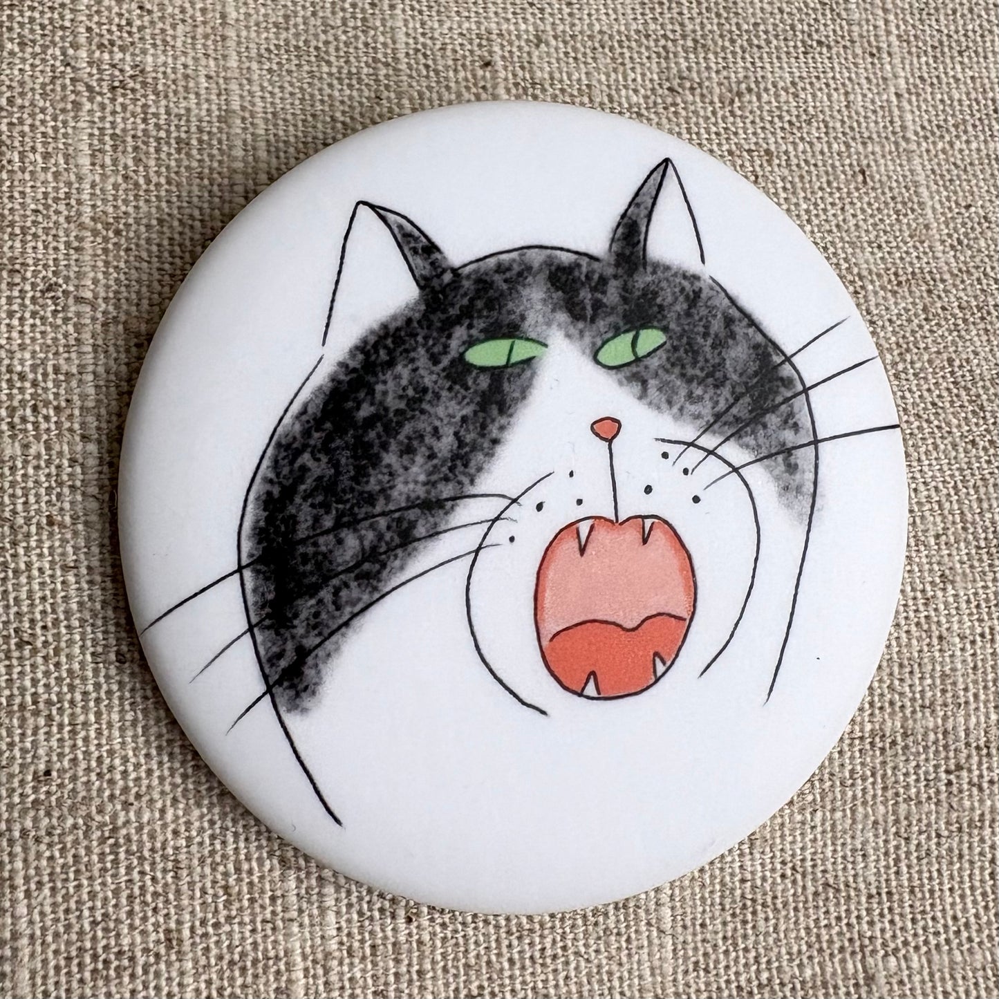 Black-and-White Cat Button Pin – Made in Canada