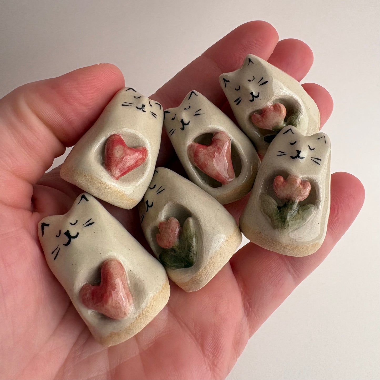 Carved Tiny Handmade Ceramic Cat Figurine